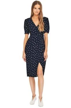 La Cienega Midi Dress -Sundress Haven ACDR100009 NAVY CREAM DOT 01