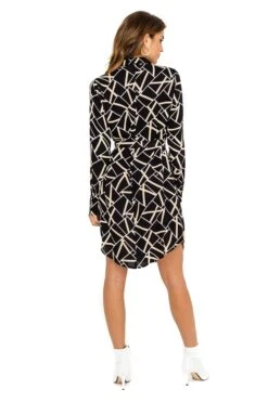 Miki Long Sleeved Dress -Sundress Haven ACDR100083 BLACK TAUPE GEO 03
