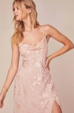 Gaia Floral Jacquard Midi Dress -Sundress Haven ACDR100133F BLUSH FLORAL JACQUARD 4