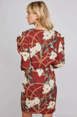 London Floral Print Dress -Sundress Haven ACDR100385B WINE CHAIN FLORAL 4A