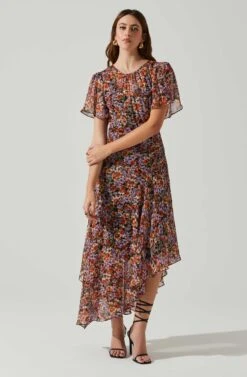 Mirella Floral Midi Dress -Sundress Haven ACDR100436DS ORANGEPURPLEFLORAL 1
