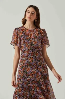 Mirella Floral Midi Dress -Sundress Haven ACDR100436DS ORANGEPURPLEFLORAL 3
