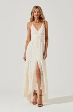 Frolic Cutout Front Slit Midi Dress -Sundress Haven ACDR100504E CREAM 1