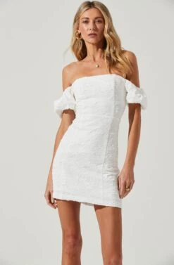 Raina Off Shoulder Crinkle Mini Dress -Sundress Haven ACDR100544B WHITE 3