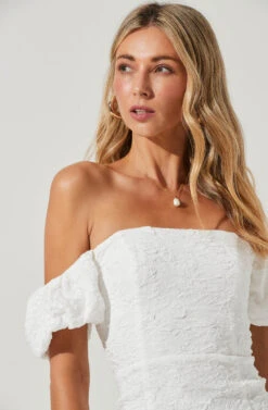Raina Off Shoulder Crinkle Mini Dress -Sundress Haven ACDR100544B WHITE 4