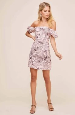 Raina Tropical Off Shoulder Dress 8 Raina Tropical Off Shoulder Dress -Sundress Haven ACDR100544 BLOSSOM TROPICAL PRINT 1