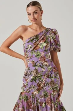 Santorini Floral One Shoulder Midi Dress -Sundress Haven ACDR100550SB LILACMULTIFLORAL 3
