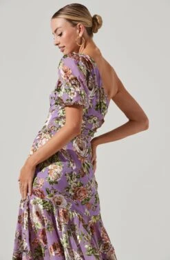 Santorini Floral One Shoulder Midi Dress -Sundress Haven ACDR100550SB LILACMULTIFLORAL 4