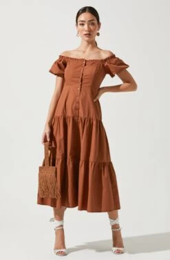 Saveria Off Shoulder Tiered Midi Dress