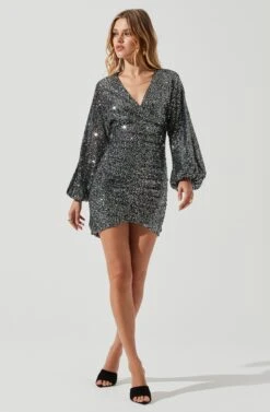 Dottie Metallic Mini Dress -Sundress Haven ACDR100742 SILVER BLACK 1831