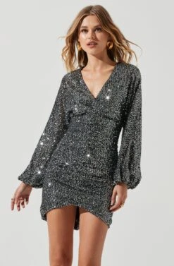 Dottie Metallic Mini Dress -Sundress Haven ACDR100742 SILVER BLACK 1834