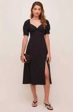 Fern Puff Sleeve Midi Dress -Sundress Haven ACDR100857 BLACK 1