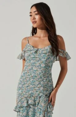 Daisy Dell Floral Ruffle Cold Shoulder Midi Dress -Sundress Haven ACDR100903 TEALMULTIFLORAL 4 0874d902 a3ae 459a 9438 d68bee5853ec
