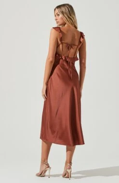 Rina Ruffle Strap Satin Midi Dress -Sundress Haven ACDR100904S COPPERBROWN 3