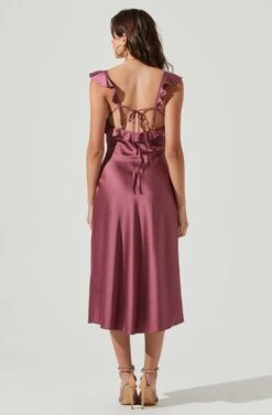 Rina Ruffle Strap Satin Midi Dress -Sundress Haven ACDR100904S DARKMAUVE 3