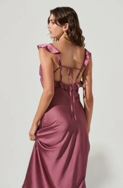 Rina Ruffle Strap Satin Midi Dress -Sundress Haven ACDR100904S DARKMAUVE 4