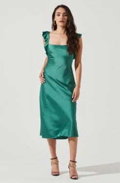Rina Ruffle Strap Satin Midi Dress -Sundress Haven ACDR100904S SPEARMINT 1
