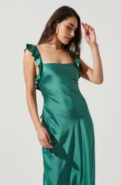 Rina Ruffle Strap Satin Midi Dress -Sundress Haven ACDR100904S SPEARMINT 2