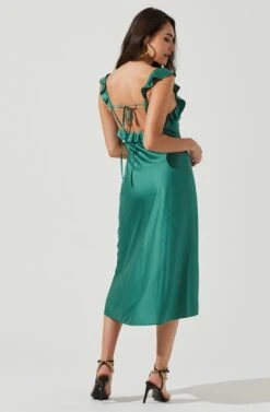 Rina Ruffle Strap Satin Midi Dress -Sundress Haven ACDR100904S SPEARMINT 3