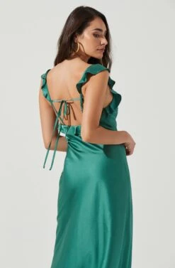 Rina Ruffle Strap Satin Midi Dress -Sundress Haven ACDR100904S SPEARMINT 4