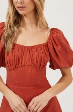 Darcy Puff Sleeve Midi Dress -Sundress Haven ACDR100908 TERRACOTTA 4