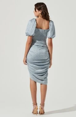 Emma Ruched Puff Sleeve Floral Midi Dress -Sundress Haven ACDR100930 LIGHTBLUEDITSY 3