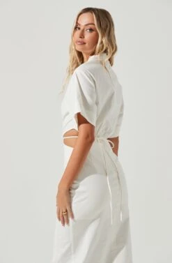 Corsica Collared Side Cutout Short Sleeve Midi Dress -Sundress Haven ACDR101093 WHITE 6