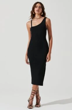 Romi Asymmetrical Neck Bodycon Midi Dress