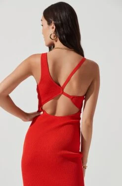 Romi Asymmetrical Neck Bodycon Midi Dress -Sundress Haven ACDR101167 REDORANGE 0246