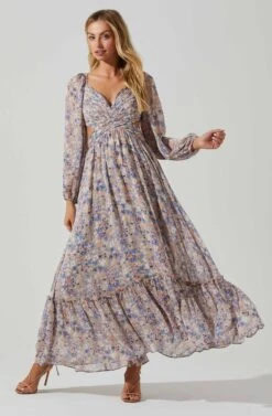 Kammy Floral Open Back Strappy Long Sleeve Maxi Dress -Sundress Haven ACDR101176LS BLUEPINKMULTI 2