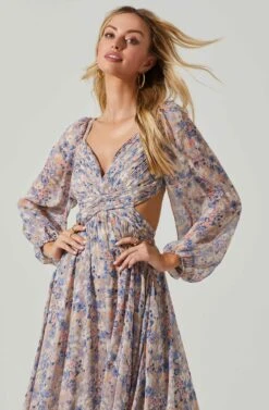 Kammy Floral Open Back Strappy Long Sleeve Maxi Dress -Sundress Haven ACDR101176LS BLUEPINKMULTI 3
