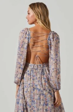 Kammy Floral Open Back Strappy Long Sleeve Maxi Dress -Sundress Haven ACDR101176LS BLUEPINKMULTI 5