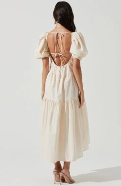 Ilana Puff Sleeve Tiered Midi Dress -Sundress Haven ACDR101194 CREAM 0570