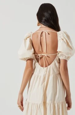 Ilana Puff Sleeve Tiered Midi Dress -Sundress Haven ACDR101194 CREAM 0575