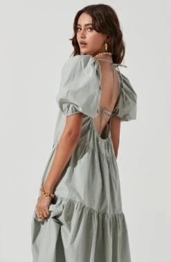 Ilana Puff Sleeve Tiered Midi Dress -Sundress Haven ACDR101194 SILVERSAGE 1118