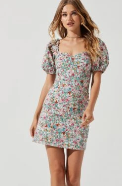 Skylar Floral Puff Sleeve Mini Dress -Sundress Haven ACDR101196 FUCHSIAMULTIFLORAL 3