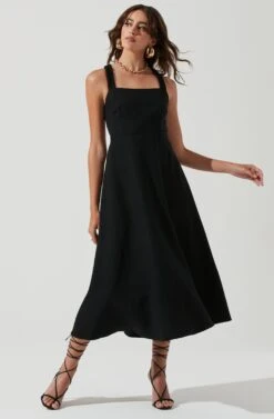 Valenz Square Neck Open Back Midi Dress 17 Valenz Square Neck Open Back Midi Dress -Sundress Haven ACDR101207 BLACK 0600