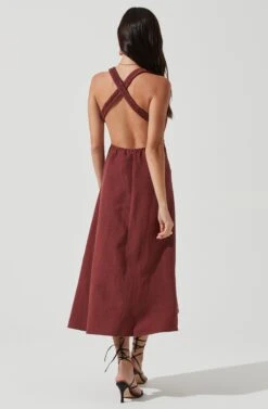 Valenz Square Neck Open Back Midi Dress 15 Valenz Square Neck Open Back Midi Dress -Sundress Haven ACDR101207 MARSALA 0658