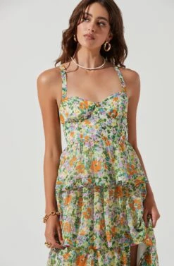 Midsummer Floral Tiered Maxi Dress -Sundress Haven ACDR101226B GREENORANGEMULTIFLORAL 0715