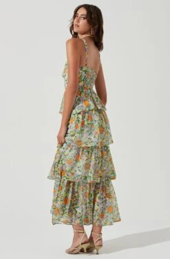 Midsummer Floral Tiered Maxi Dress -Sundress Haven ACDR101226B GREENORANGEMULTIFLORAL 0736