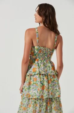 Midsummer Floral Tiered Maxi Dress -Sundress Haven ACDR101226B GREENORANGEMULTIFLORAL 0739