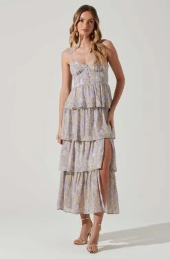 Midsummer Floral Tiered Maxi Dress -Sundress Haven ACDR101226B LAVENDERYELLOWFLR 1