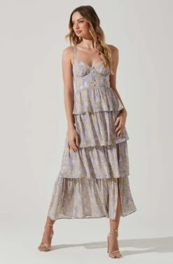 Midsummer Floral Tiered Maxi Dress -Sundress Haven ACDR101226B LAVENDERYELLOWFLR 2