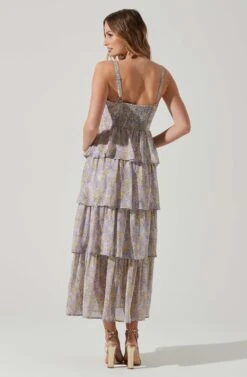 Midsummer Floral Tiered Maxi Dress -Sundress Haven ACDR101226B LAVENDERYELLOWFLR 6