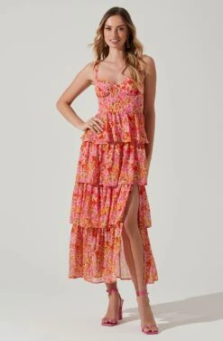 Midsummer Floral Tiered Maxi Dress -Sundress Haven ACDR101226B MAGENTAYELLOWFLRL 1