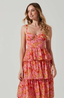 Midsummer Floral Tiered Maxi Dress -Sundress Haven ACDR101226B MAGENTAYELLOWFLRL 3