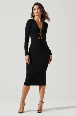 Jovie Front Cutout Bodycon Midi Dress 14 Jovie Front Cutout Bodycon Midi Dress -Sundress Haven ACDR101321 BLACK 1849