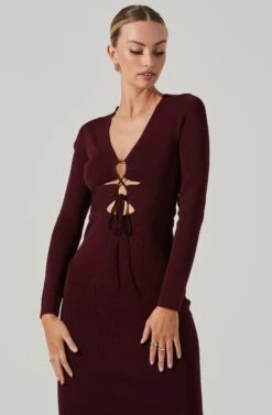 Jovie Front Cutout Bodycon Midi Dress 21 Jovie Front Cutout Bodycon Midi Dress -Sundress Haven ACDR101321 WINE 14311