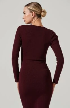 Jovie Front Cutout Bodycon Midi Dress 22 Jovie Front Cutout Bodycon Midi Dress -Sundress Haven ACDR101321 WINE 14381