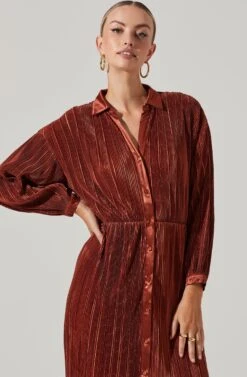 Ferran Plisse Cutout Button Down Long Sleeve Midi Dress 9 Ferran Plisse Cutout Button Down Long Sleeve Midi Dress -Sundress Haven ACDR101330 RUST 10221